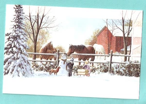 Irish Setter Horse Snowman Sled Snow Sled Embossed Christmas Cards Box of 16 # - Picture 1 of 2