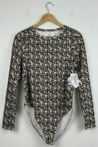 Good American Snake Print Long Sleeve Crew Neck Bodysuit Size 5 GB0217 - Picture 1 of 7