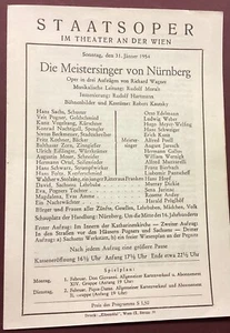 DIE MEISTERSINGER VON NÜRNBERG,Programmzettel Theater a.d.Wien/Staatsoper,1954 - Bild 1 von 1