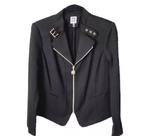 Anne Klein Women's M Zip-Front Moto Jacket In Black - Picture 1 of 9