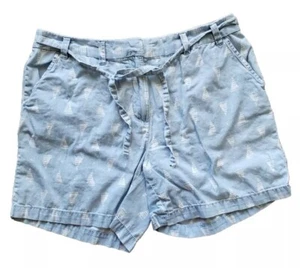 Kim Rogers Shorts Women Size 14 Chambray Sailboat Nautical Coastal Cotton Denim - Picture 1 of 8