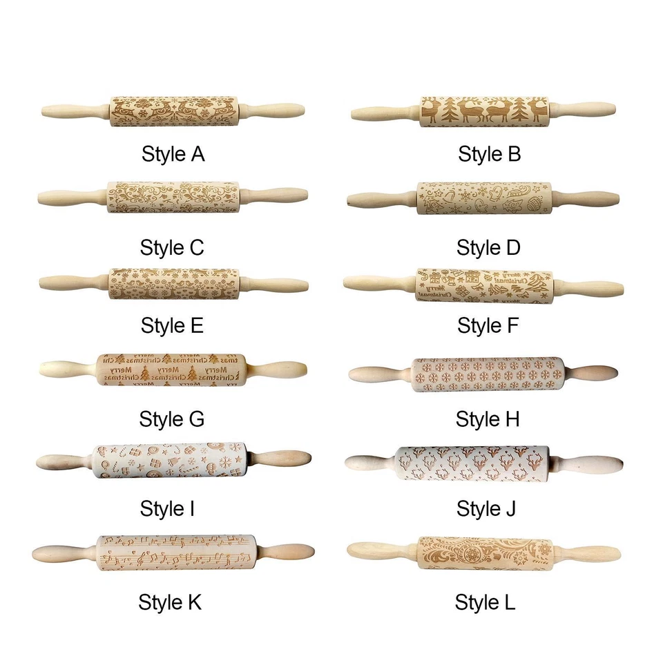 Wooden Rolling Pin Cookie Stamps Roller Christmas Themed Pattern Christmas - Image 1 of 1