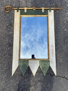 Vtg Unique Italian Mirror Banner Wooden Gilt Tole Tapestry Hanging - Picture 1 of 12