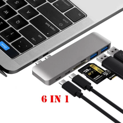 USB C Hub 6 in 1 für MacBook Pro Air Dual Typ C Adapter Kartenleser 4K USB 3.0 - Bild 1 von 4
