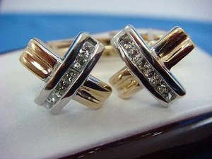 14K TWO-TONE GOLD 0.75CT T.W. PRINCESS CUT NATURAL DIAMOND CUFFLINKS 7.7 GRAMS - Picture 1 of 11