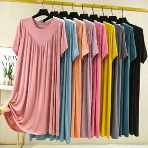 Plus Size Women Short Sleeve Nightgown Sleep Dress Casual Modal Cotton Sleepwear - Picture 1 of 22