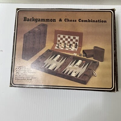 Vintage Backgammon Game Stripe  Brown Velvet Set Briefcase Folding Travel Case - Image 1 of 4