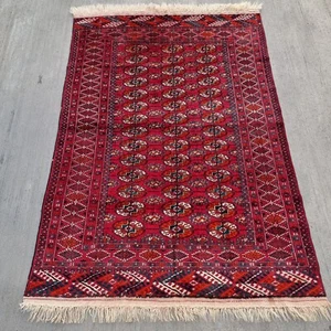 Alfombra rara turcomana oriental roja vintage hecha a mano de 5x7 pies 100 % lana 137x194 cm - Imagen 1 de 12