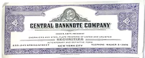 RARA BANCONOTA CENTRALE SOCIETÀ N.Y. TITOLI INCISIONE PUBBLICITÀ INCHIOSTRO BLOTTER - Foto 1 di 2