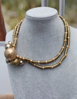 ACCESORIO Collar Grueso Mixto Bola Cuentas Oro Antiguo Brutalista Tribal A565 Foto 1 de 4