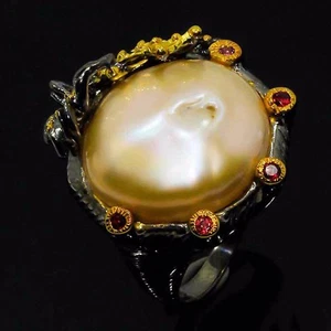 Ring Size 7.75 NATURAL Baroque Pearl 0.925 Silver   - Picture 1 of 8