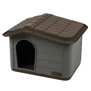 Plastic Dog Kennel Pet House Puppy Dog Indoor Outdoor Animal Shelter Grey Brown - Picture 1 of 2