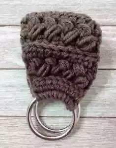 handmade crochet kitchen towel holder ONLY nickle ring brown USA seller - Picture 1 of 3