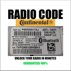 CONTINENTAL VP1 VP2 RADIO CODE C CZECH MEXICO BRAZIL MODELS PINCODE SERVICE - Bild 1 von 6