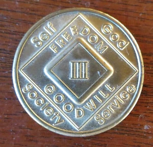 NAWS Narcotics Anonymous Brass 3 Year Recovery Medallion Token - Picture 1 of 3