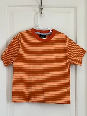 Mini Boden boys 5-6 yellow orange stripe short sleeve shirt - Image 1 of 4