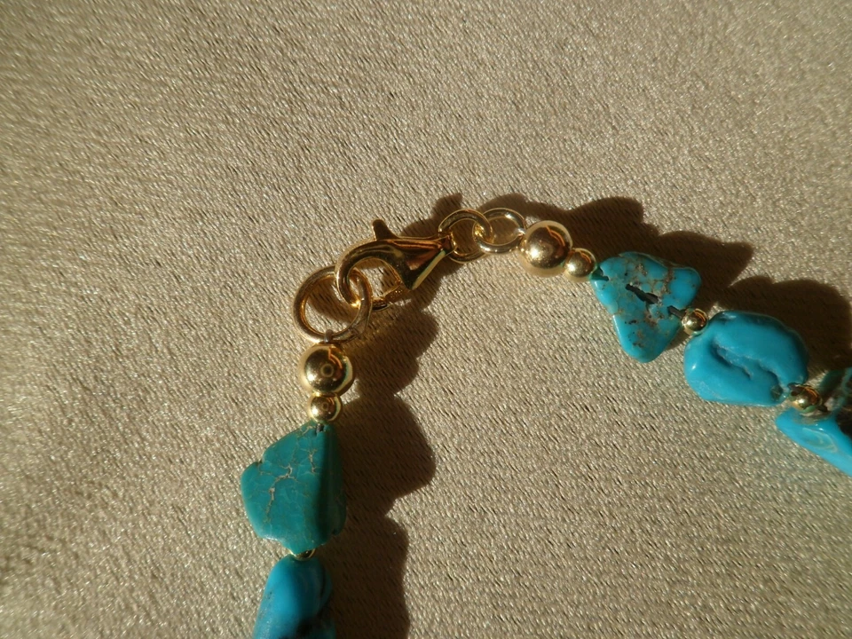 TOP Armband mit natürlichem Türkis, Nuggets, 18,5 - 21 cm, 925 Silber vergoldet - Bild 1 von 1