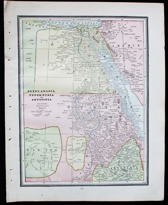 CRAM'S ATLAS 地图页 EGYPT ARABIA UPPER NUBIA ABYSSINIA 1891 复古 — 第 1/3 张图片