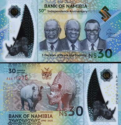 Namibia 30 Dollars 2020, UNC, Polymer, Comm.30 th Independence Anniversary,P-New - Image 1 of 3