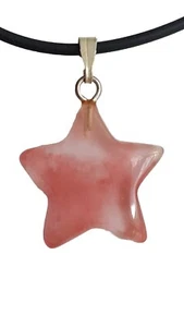 Pentagram STAR Cherry Quartz Gemstone 20mm Pendant Healing Necklace Jewellery - Picture 1 of 1