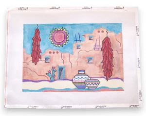 Southwestern Scene Needlepoint Canvas Chilis Sun Cacti New Not Started - Picture 1 of 2