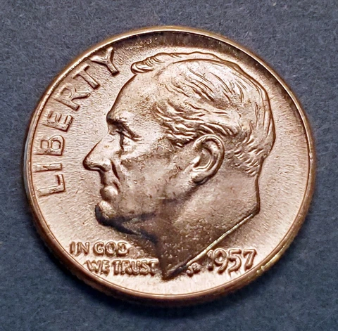 1957 Roosevelt Dime Brilliant Uncirculated from an original BU roll Cover