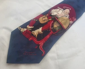 Norman Rockwell Saturday Evening Post Men's 100% Silk Neck Tie Blue Red EUC - Picture 1 of 10