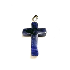 Vintage 925 Sterling Silber echter Sodalith Kreuz Anhänger 2g x 1" - Bild 1 von 8