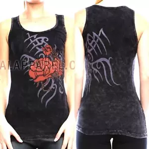 Vocal Top Size S Black Tribal Roses Rhinestone Embellished Whimsigoth Womens - Picture 1 of 5