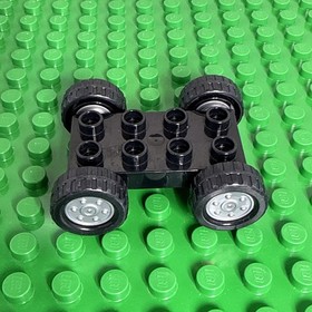 Lego Duplo Car Base 2X4 Fixed Axles Black Tires and Silver wheels
