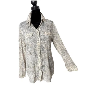 Chico's 0 Snakeskin Print Button Down Sheer Top Size 4/6 Animal Print Casual - Picture 1 of 9