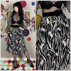 Vintage 1970s Black and Brown Gauzy Cotton Plant Print Skirt | 26" Waist - Picture 1 of 5