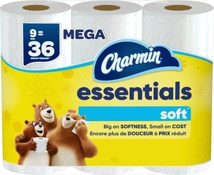 Charmin Essentials Soft Toilettenpapier, 9 Mega Rollen = 36 9 Stück, weiß  - Bild 1 von 9