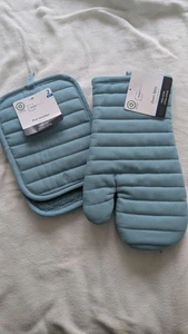 NEW Mainstays Oven Mitt & Pot Holders Set  Mint 100% Cotton Shell 100% Poly Fill - Picture 1 of 8