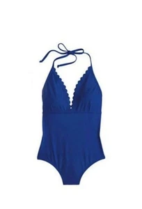 J. Crew Women Scalloped Halter One-Piece Cobalt Blue Swimsuit Sz 10 - Picture 1 of 9