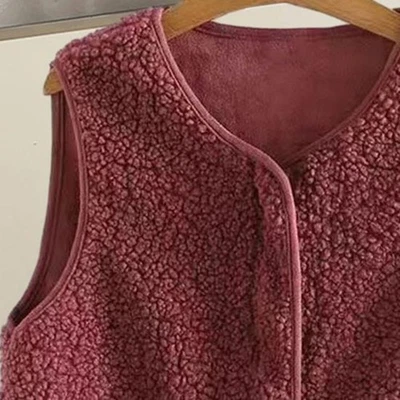Solid Color Plush Zipper Vest Womens Warm Casual Outerwear for Spring Winter - Image 1 of 4