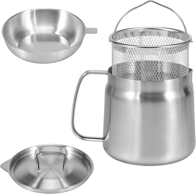 Scolapasta per Friggitrice, in Acciaio Inox, Con Cestello Con Coperchio E Cestel - Immagine 1 di 4