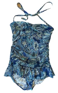 Traje de baño Lauren Ralph Lauren azul cachemir de una pieza 16 W control de barriga corbata halter - Imagen 1 de 10