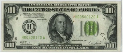 Billete de 100 dólares de la Reserva Federal de Estados Unidos 1928A St. Louis FR 2151-H, AU, nítido Foto 1 de 2