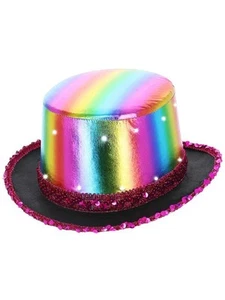LED Light Up Metallic Top Hat - Rainbow - with Elastic Inner Rim - 53057 - Picture 1 of 1