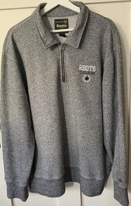 Roots Canada Sweatshirt Men’s XL Gray Quarter zip Salt Pepper Beaver EXCELLENT C - Picture 1 of 7