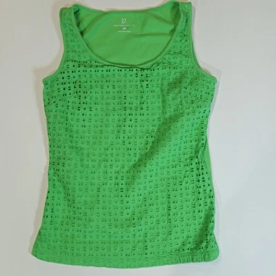 Camiseta sin mangas New York & Company para mujer XS verde con ojales superpuestos de algodón en capas informal Foto 1 de 4