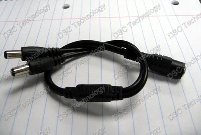 DIYSECURITYCAMERAWORLD (1)1 Female 2.1mm Jack to 2 Male 2.1mm Plugs CCTV Power