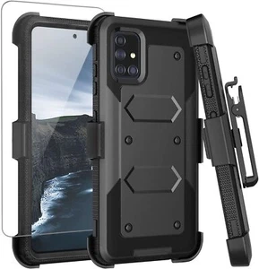 For Samsung Galaxy A71 5G Armor Rugged Case Belt Clip Holster +Tempered Glass - Picture 1 of 7