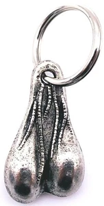 BRASS BALLS CHROME TONE KEY CHAIN BIKER TRUCKER BULL BALLS KEYCHAIN USA MADE - Bild 1 von 2