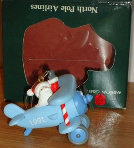 NORTH POLE AIRLINES Santa Doppelflugzeug Weihnachtsschmuck mit Box American Greetings - Bild 1 von 3