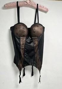 Bustier Corset Garter Lingerie Lace Intimate Sexy Undergarment Black Tan 36C NWT - Picture 1 of 17