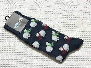 HOT SOX  TRENDY HAPPY POLAR BEAR CHRISTMAS COTTON SOCKS ~ MENS SIZE 10-13 - Picture 1 of 3