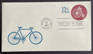 US U597 FDC Highwheeler Bicycle Stamped Envelope 1980 Baltimore 15c - Picture 1 of 2