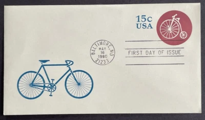 US U597 FDC Highwheeler Bicycle Stamped Envelope 1980 Baltimore 15c - Image 1 of 2